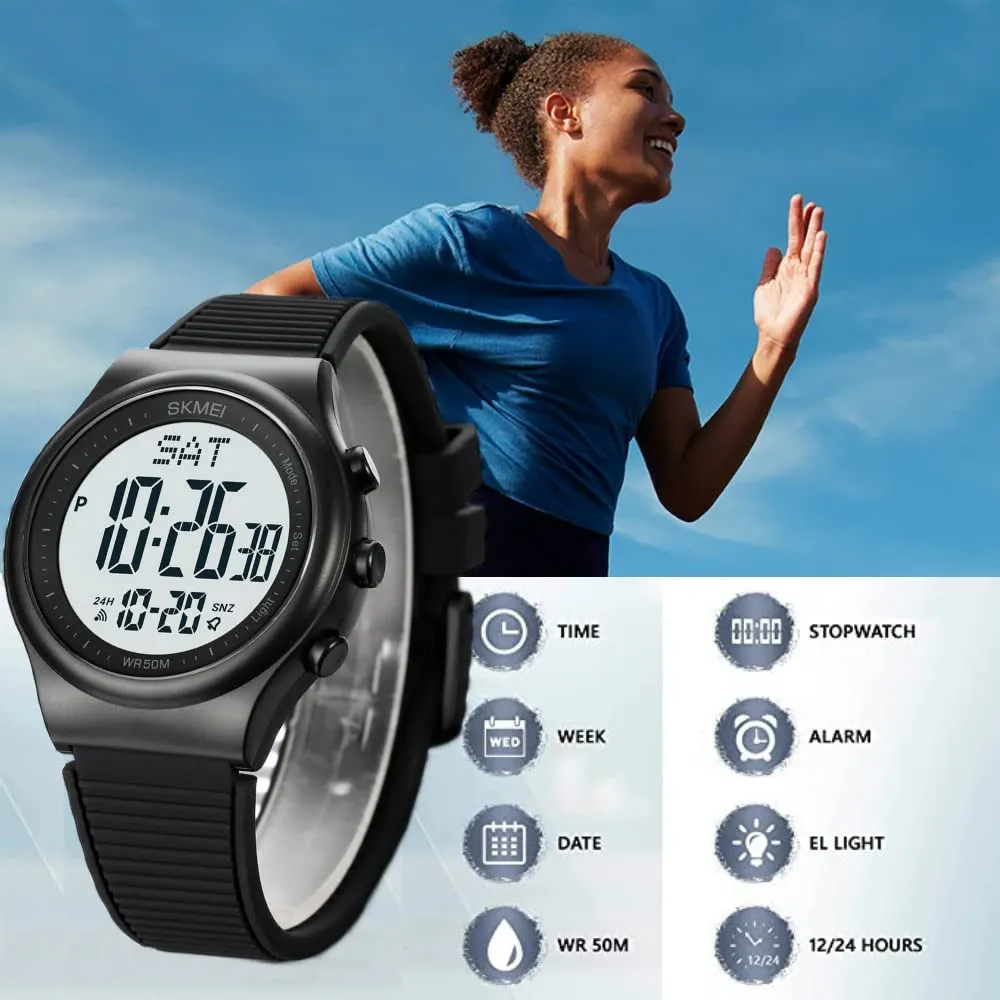 CakCity Digital Watch for Women Waterproof Stopwatch Sports Watches for Mens and Womens Unisex Outdoor Rubber Strap Multifunction Wristwatch with Luminous Display,Black/White