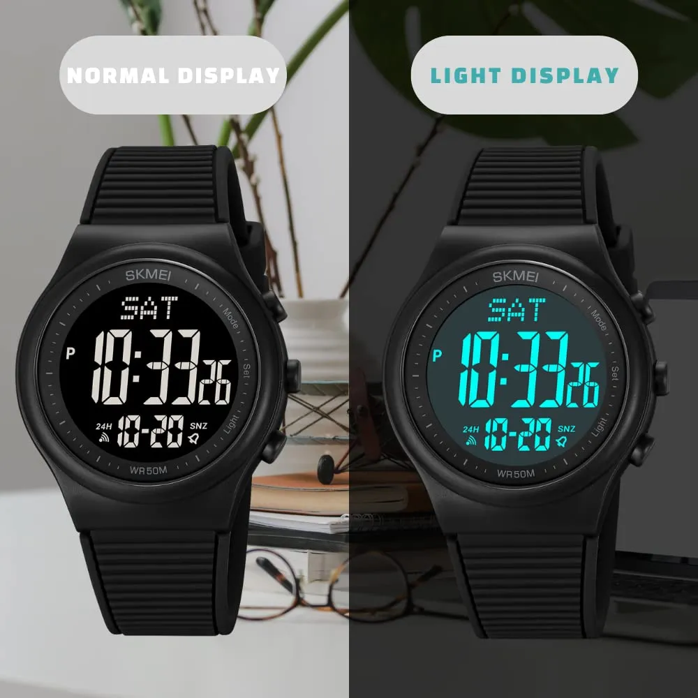 CakCity Digital Watch for Women Waterproof Stopwatch Sports Watches for Mens and Womens Unisex Outdoor Rubber Strap Multifunction Wristwatch with Luminous Display,Black/White