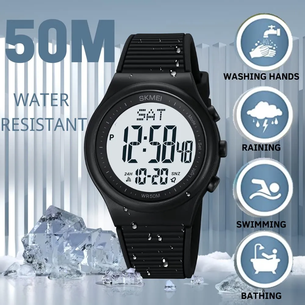 CakCity Digital Watch for Women Waterproof Stopwatch Sports Watches for Mens and Womens Unisex Outdoor Rubber Strap Multifunction Wristwatch with Luminous Display,Black/White