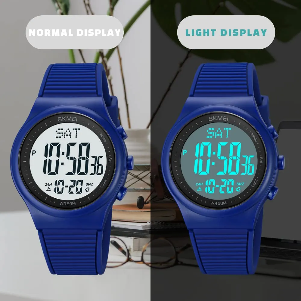 CakCity Digital Watch for Women Waterproof Stopwatch Sports Watches for Mens and Womens Unisex Outdoor Rubber Strap Multifunction Wristwatch with Luminous Display,Black/White