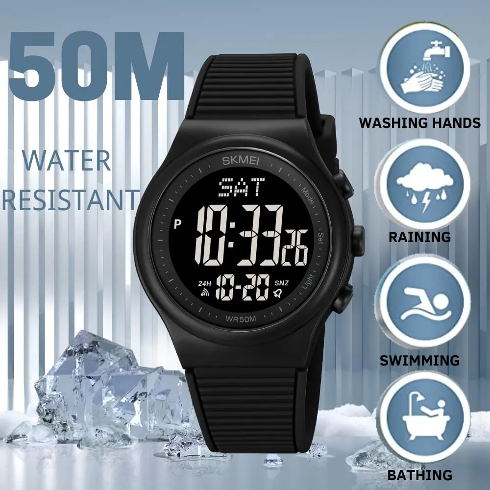 CakCity Digital Watch for Women Waterproof Stopwatch Sports Watches for Mens and Womens Unisex Outdoor Rubber Strap Multifunction Wristwatch with Luminous Display,Black/White