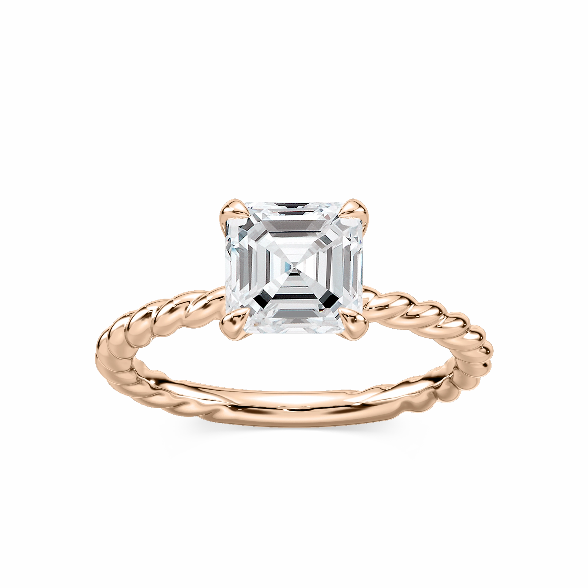 Minimal Proportion Postmodern Design Cali Asscher Lab Grown Diamond Rope Solitaire Engagement Ring
