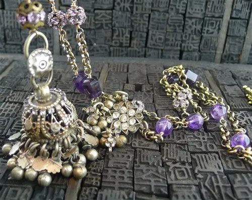Candice Marks Tribal Necklace with Amethyst and Crystals