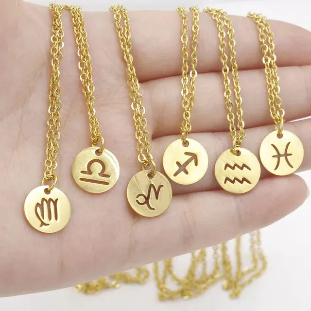 Capricorn Aquarius Pisces Aries Taures Gemini Cancer Leo Virgo Libra Scorpio Sagittarius Zodiac Necklace 12 Constellation Choker