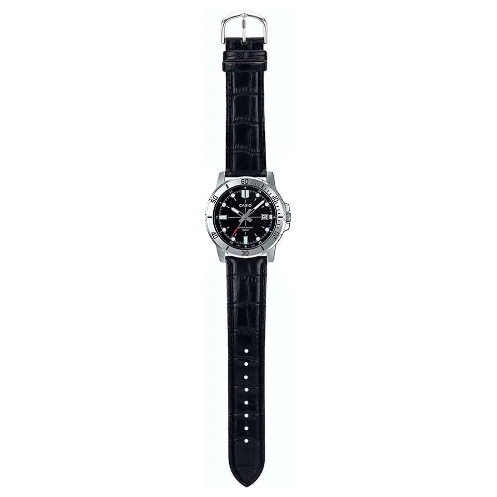 Casio Men's Black Dial Leather Band Japanese Quartz Watch - MTP-VD01L-1EVUDF