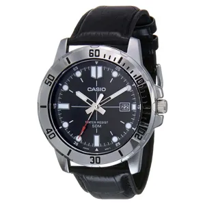 Casio Men's Black Dial Leather Band Japanese Quartz Watch - MTP-VD01L-1EVUDF