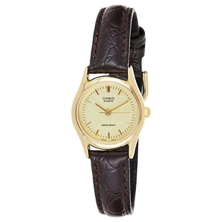 Casio Women's Gold Dial Brown Leather Band Japanese Quartz Watch - LTP-1094Q-9ARDF