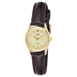 Casio Women's Gold Dial Brown Leather Band Japanese Quartz Watch - LTP-1094Q-9ARDF