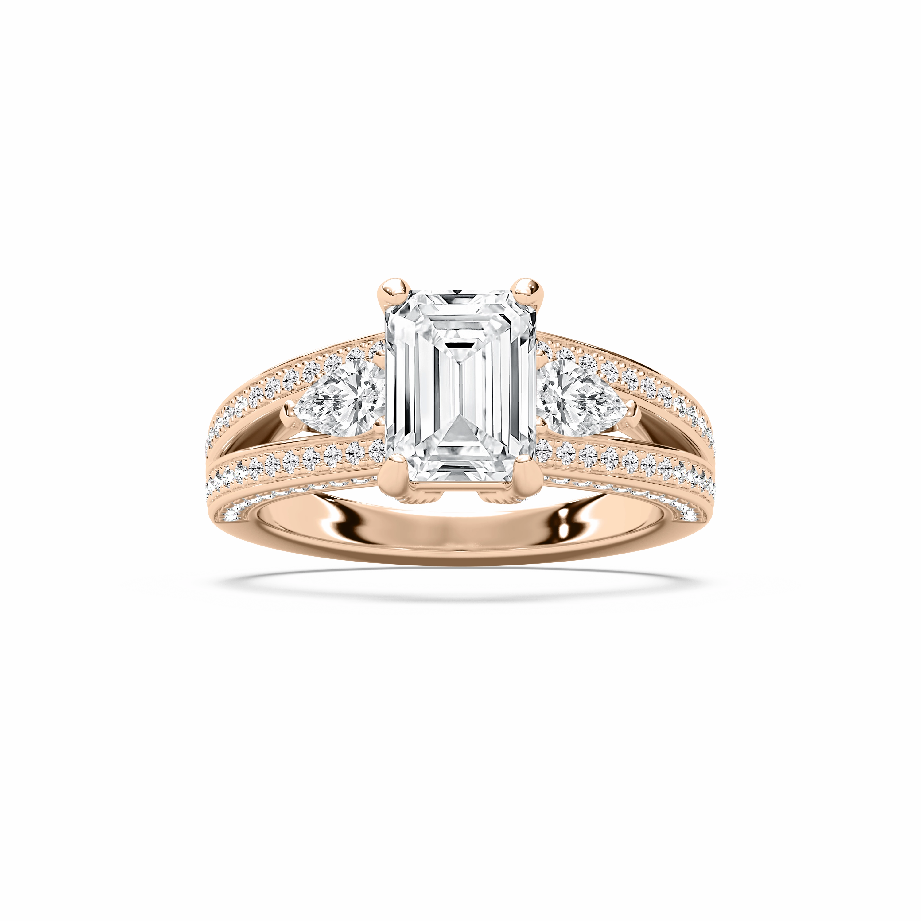 Cassie 3 1?? ctw Emerald Lab Grown Diamond Royal Split Shank Side Stone Engagement Ring Compostable Material Fantastic Ornament