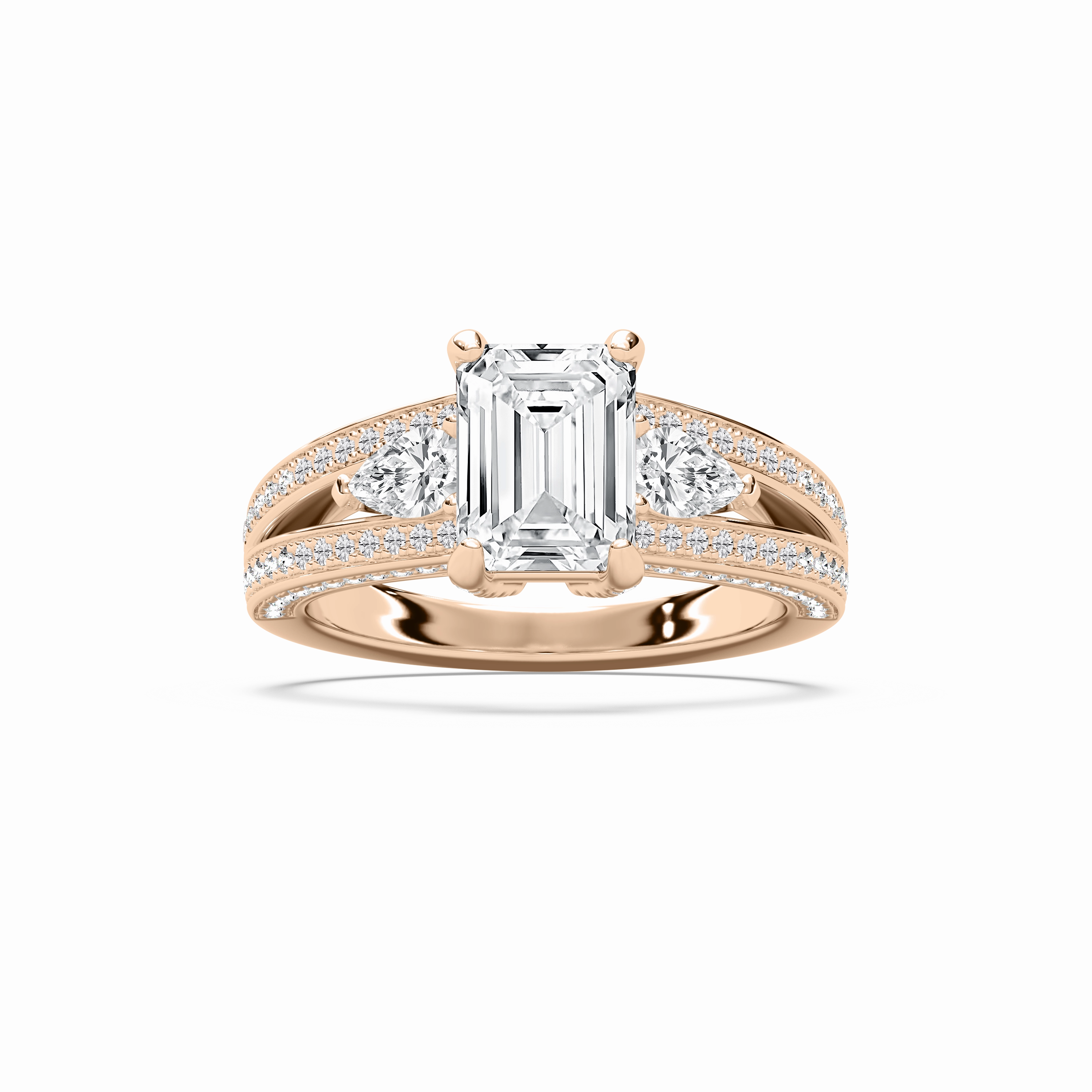 Statement Touch Cassie 3 1?? ctw Emerald Lab Grown Diamond Royal Split Shank Side Stone Engagement Ring