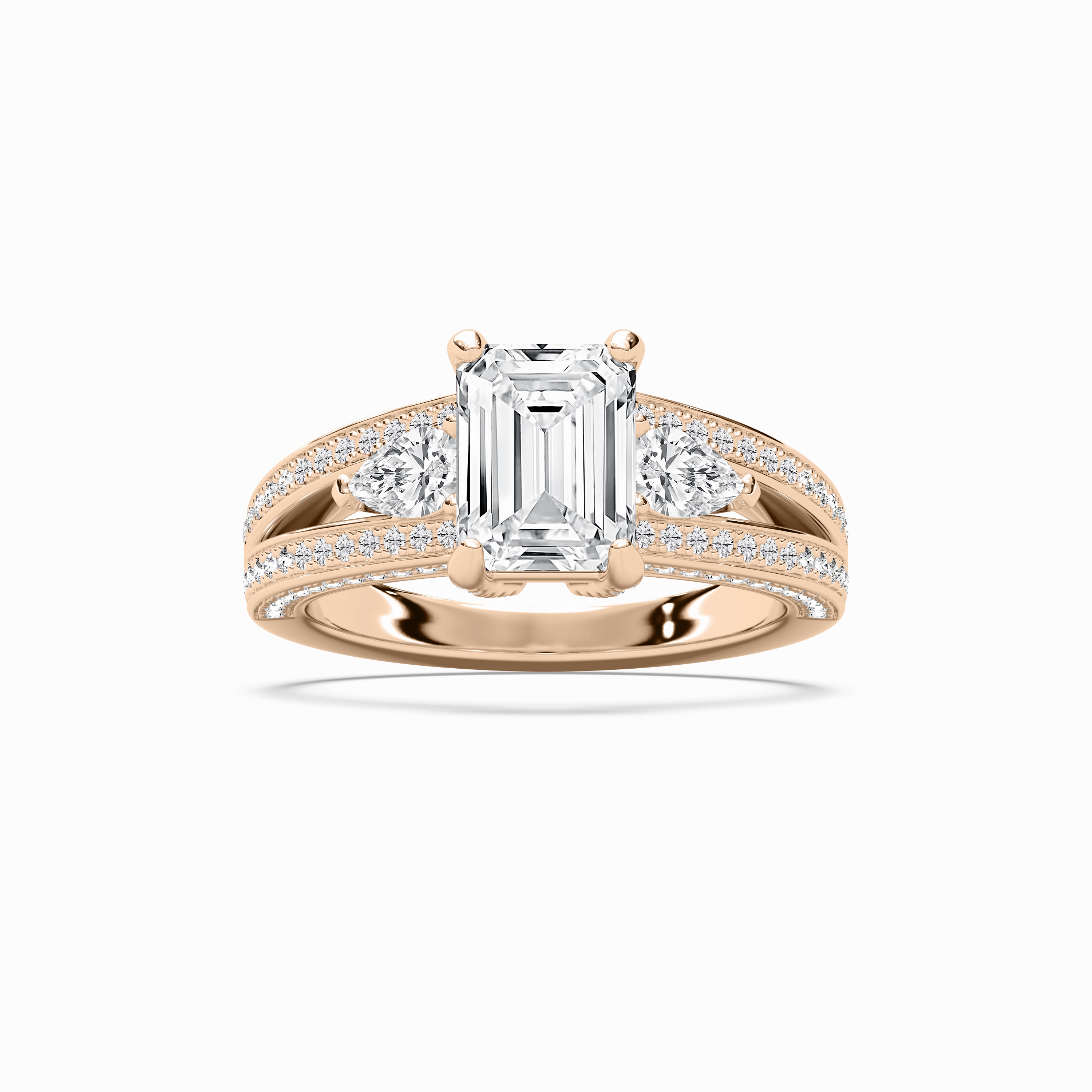 Delicate Item Cassie 3 1?? ctw Emerald Lab Grown Diamond Royal Split Shank Side Stone Engagement Ring