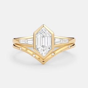 Long Hexagon Moissanite Minimalist Bridal Ring Set 2pcs Lively Accent Radiant Design