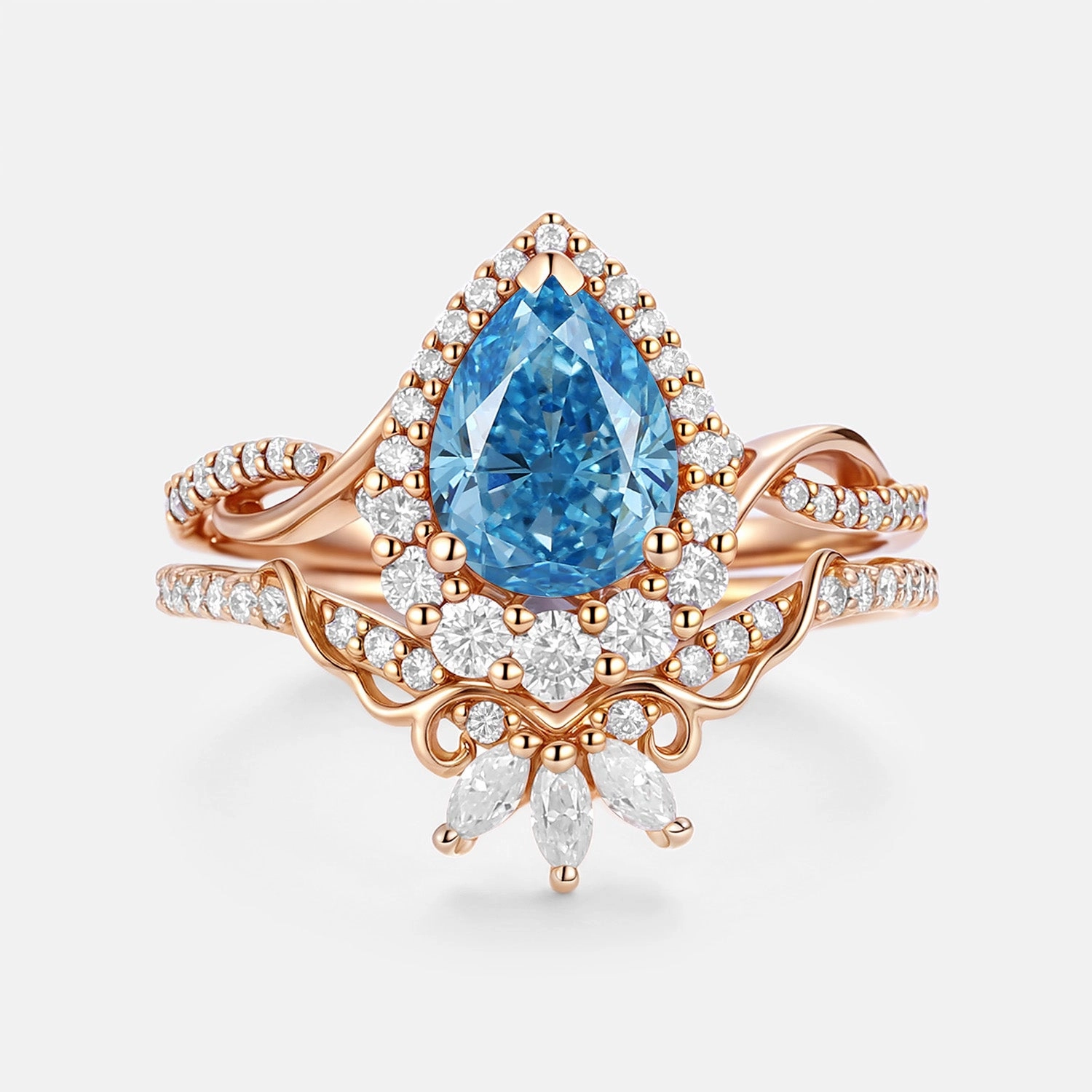 Vibrant Jewelry Shine Flawless Glow Pear Shaped Blue Lab Grown Diamond Engagement Ring Set 2pcs - Vynne