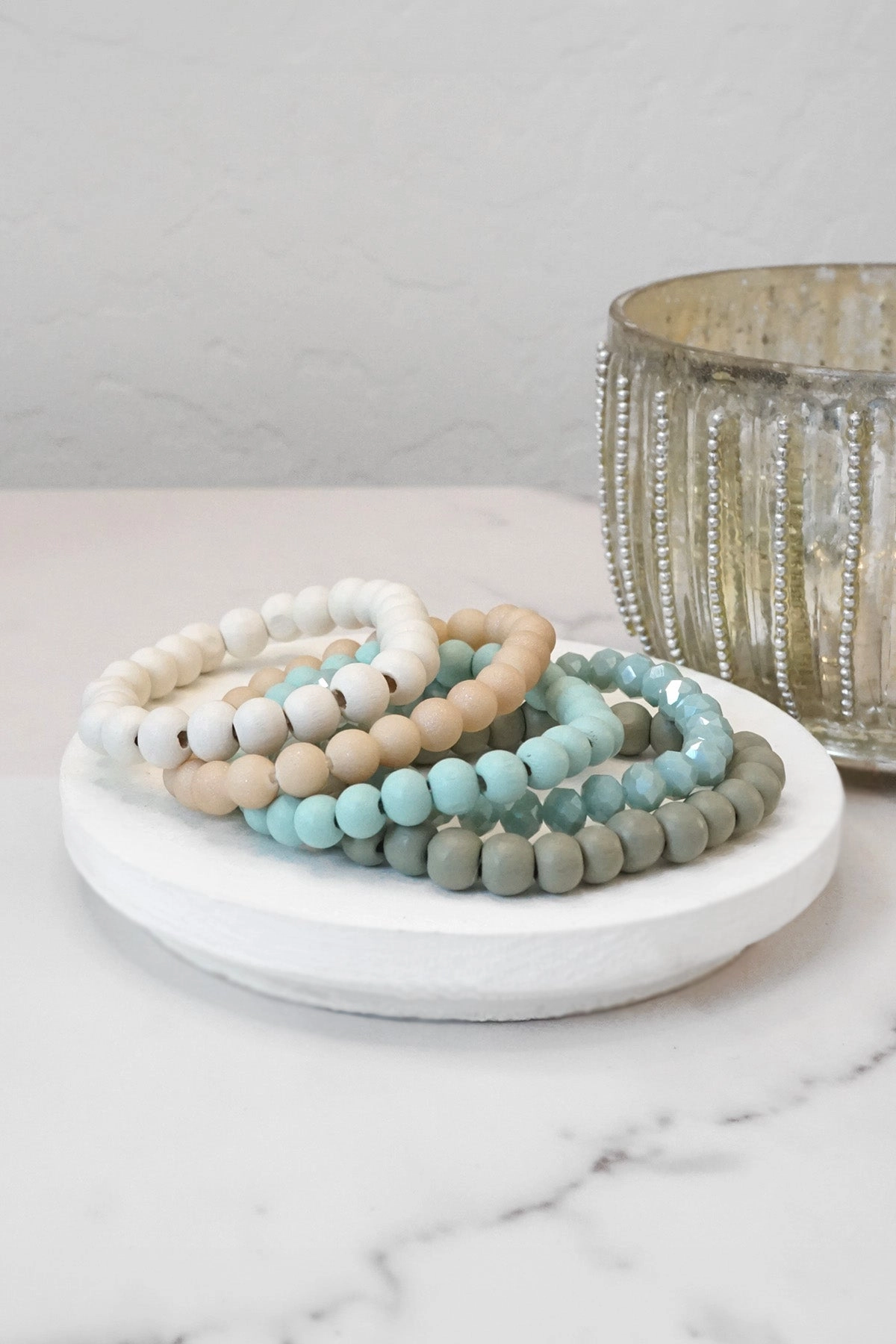 Pearl Embellishments Wood glass basic bracelets stack beaded bracelet set