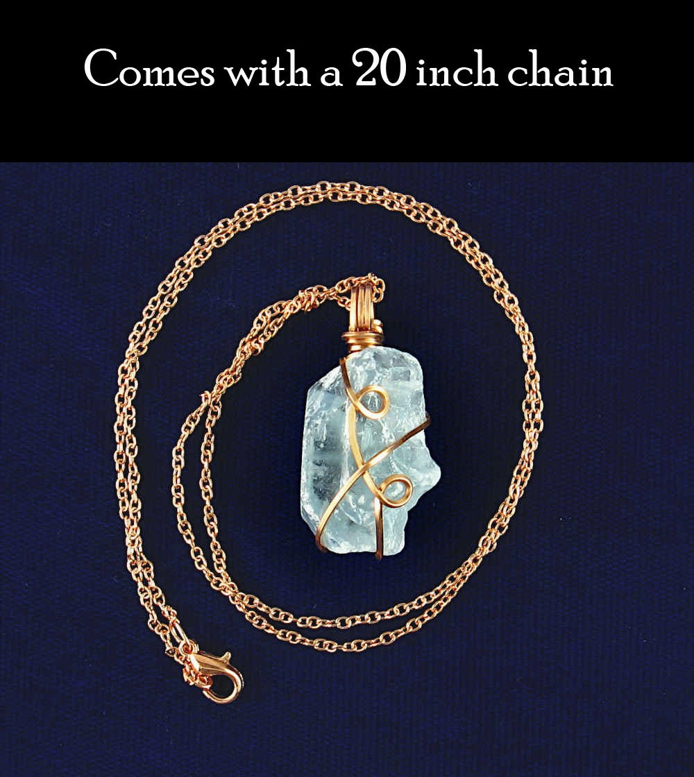 Celestite Crystal Wire-Wrapped Necklace in Copper, Sky-Blue Gemstone Pendant, Handmade Refined Detail Birthday Pick