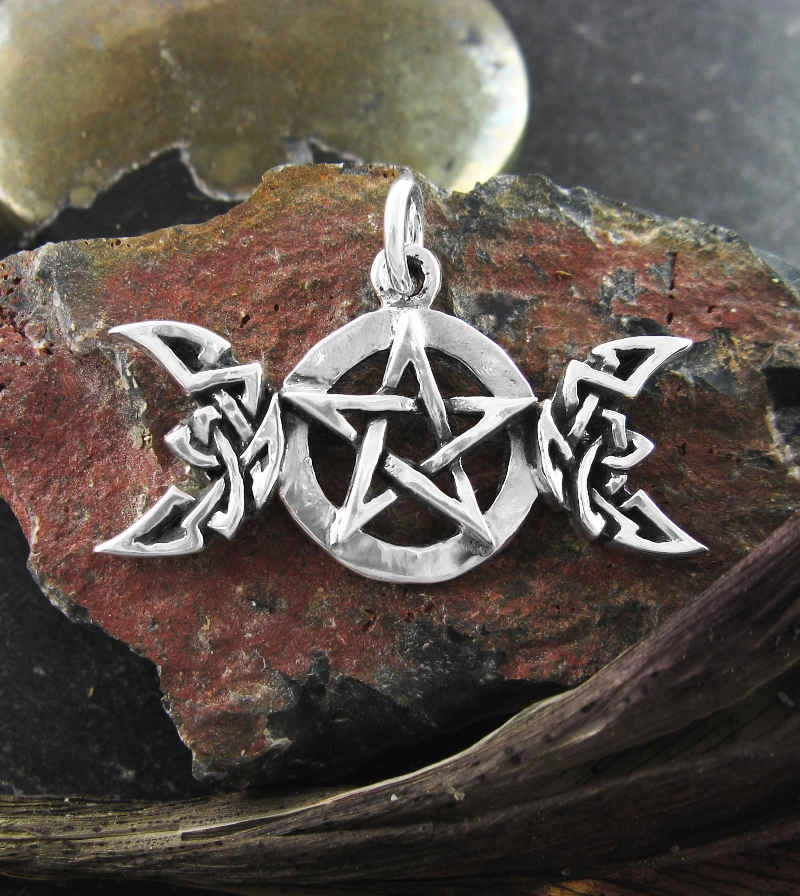 Fine Piece Modern Style Celtic Triple Moon Goddess Pentacle Pendant, 100% Handmade