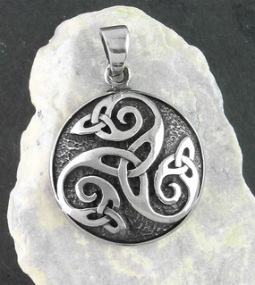 Graduation Present Celtic Triskelion and Triquetra Medallion Pendant, Oxidized