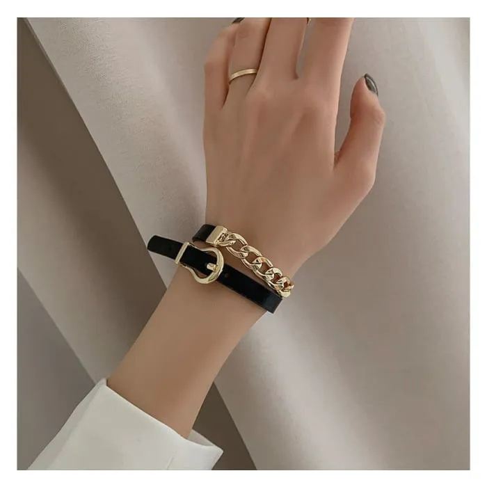 Chain Faux Leather Buckle Choker