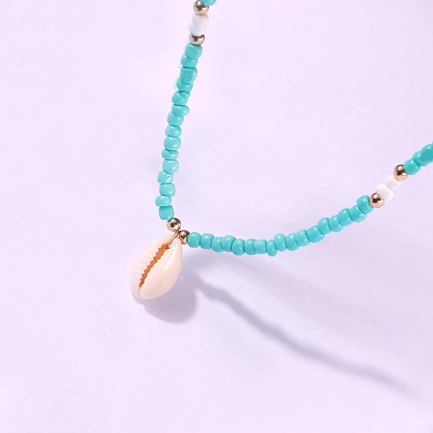Chain with Initial Beaded Choker Necklace Adjustable Colorful Seashell Surfer Necklaces Beach Pooka Boho Trendy