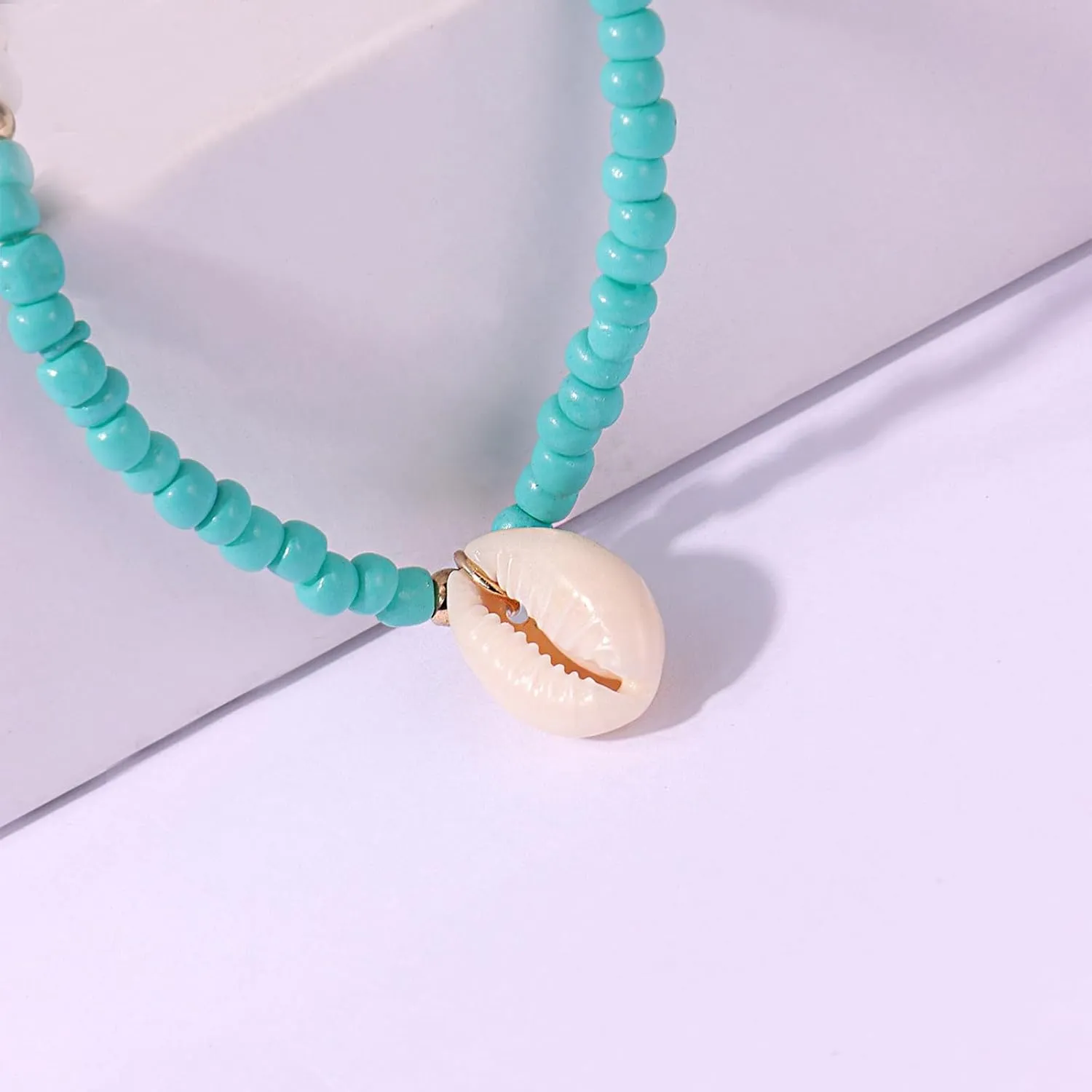 Chain with Initial Beaded Choker Necklace Adjustable Colorful Seashell Surfer Necklaces Beach Pooka Boho Trendy