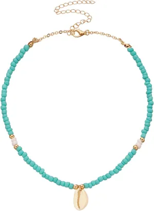 Chain with Initial Beaded Choker Necklace Adjustable Colorful Seashell Surfer Necklaces Beach Pooka Boho Trendy
