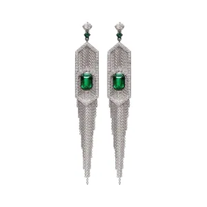Chandelier 18K White Gold Emerald Earrings