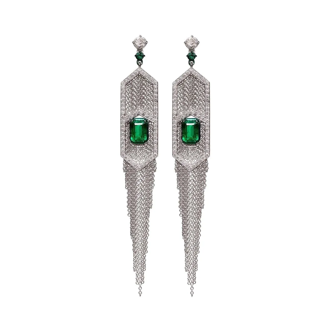 Chandelier 18K White Gold Emerald Earrings