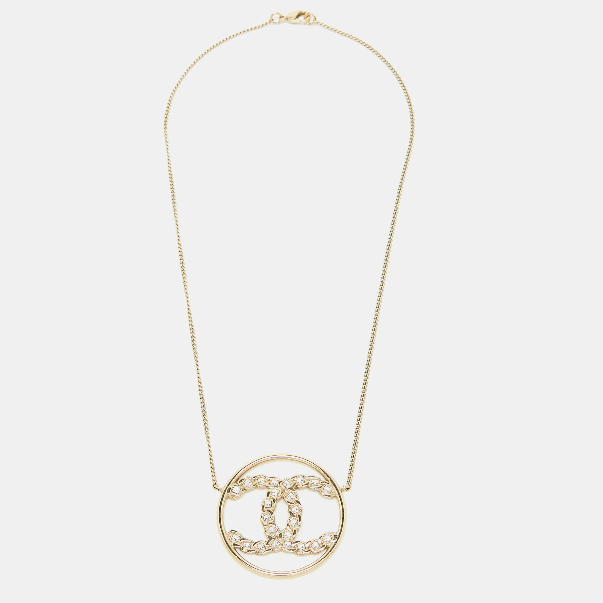 CHANEL CC Crystals Gold Tone Necklace