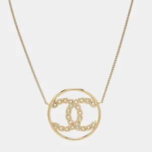 CHANEL CC Crystals Gold Tone Necklace