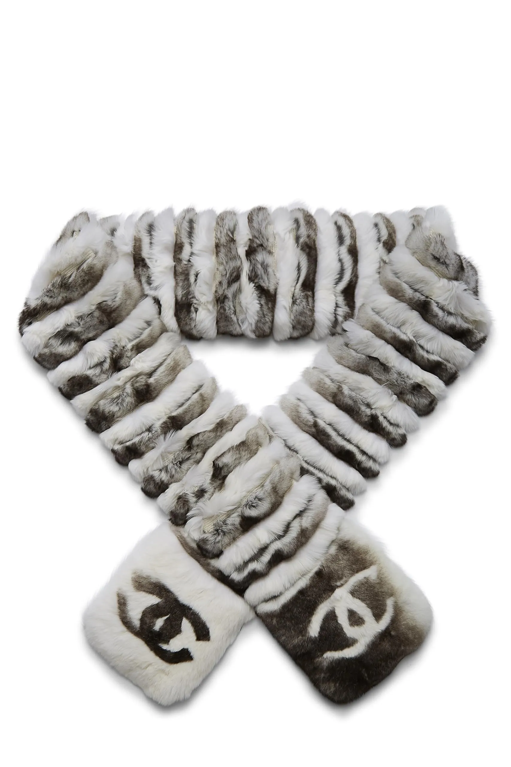 Chanel,  White & Black 'CC' Fur Muffler, White