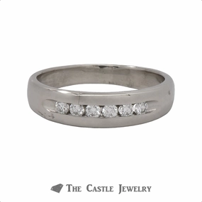 Channel Set Round Brilliant Cut Wedding Band in 14K White Gold Artful Detail
