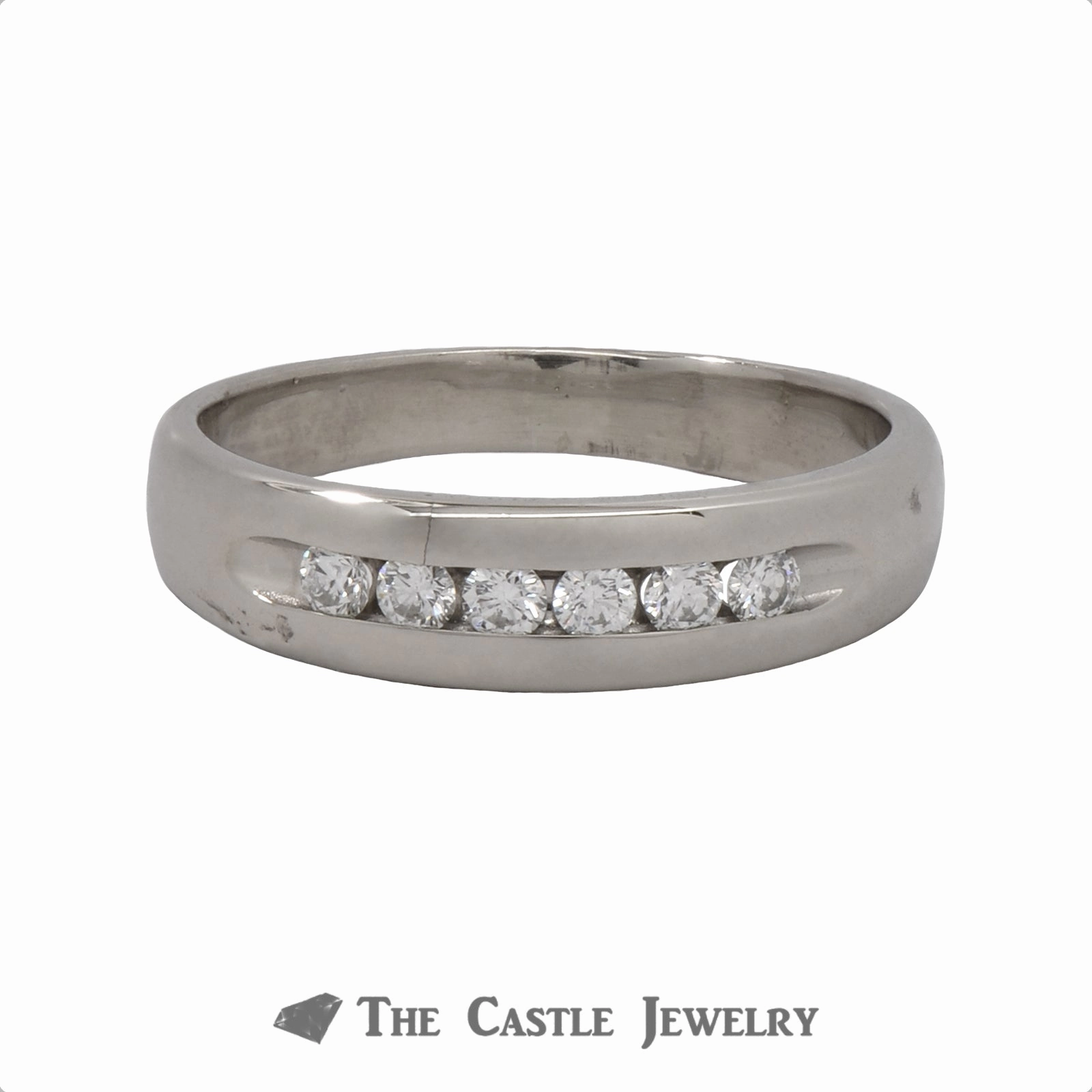 Channel Set Round Brilliant Cut Wedding Band in 14K White Gold Artful Detail