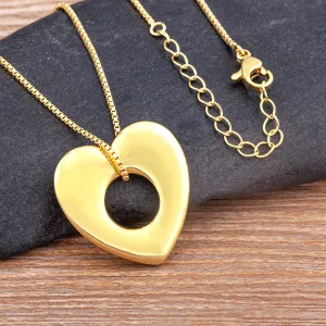 Charm Heart-Shaped Hollow Pendant Gold Plated Necklace Women