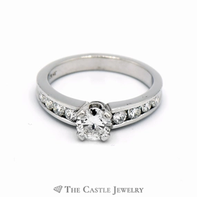 1cttw Diamond Engagement Ring with .60 Carat Round Brilliant Cut Center in Platinum Traditional Memento Warm Tone