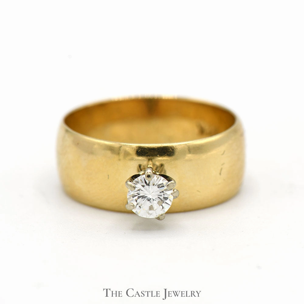 Refined Finish Amazing Craft .33ct Round Diamond Solitaire Ring with Wide 7mm Band in 14k Yellow Gold