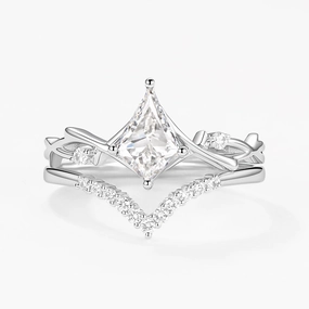Delicate Mood Branch Kite Cut Lab Grown Diamond Engagement Ring Set 2pcs - Crest