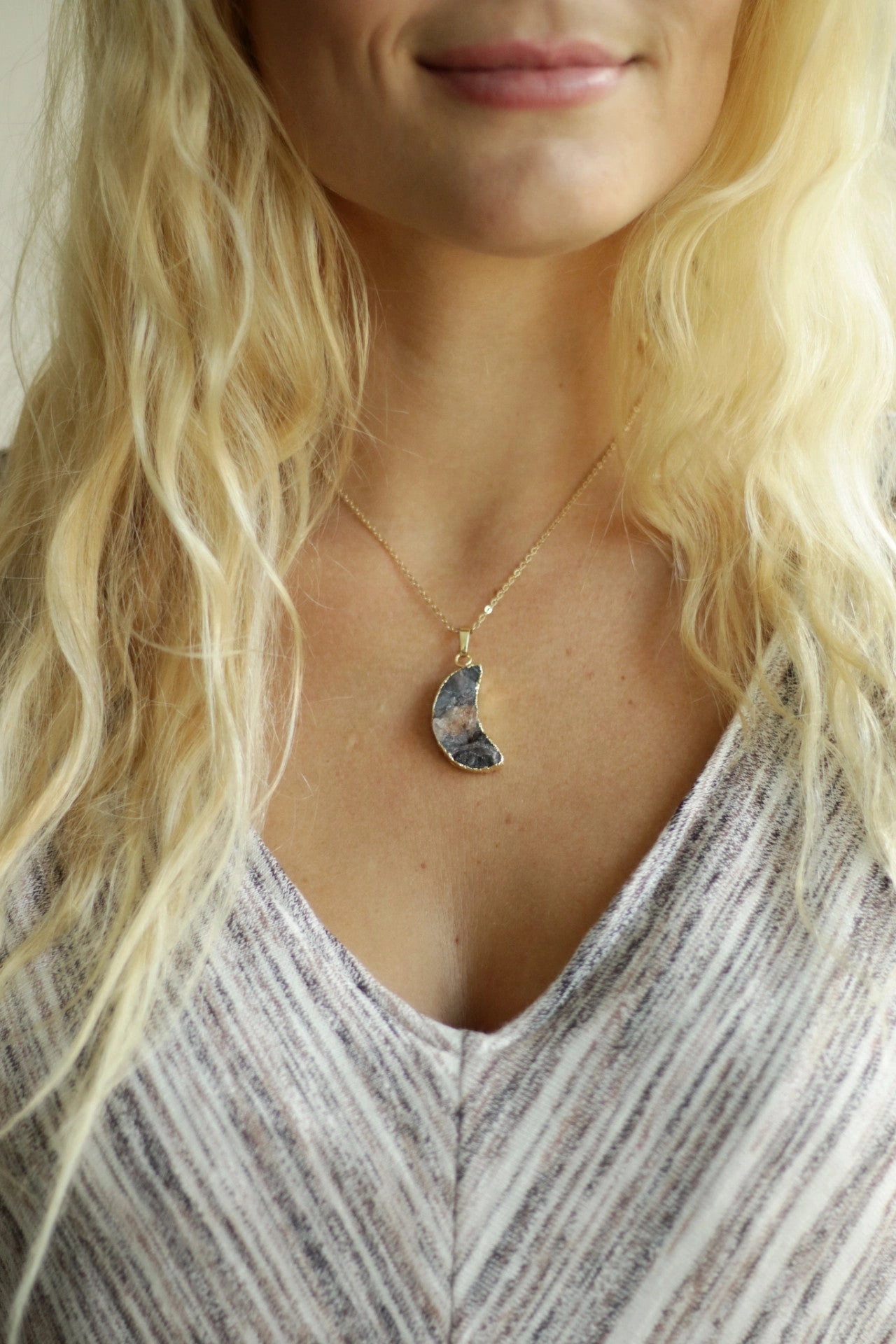 Youth Present Crescent Moon Druzy Necklace