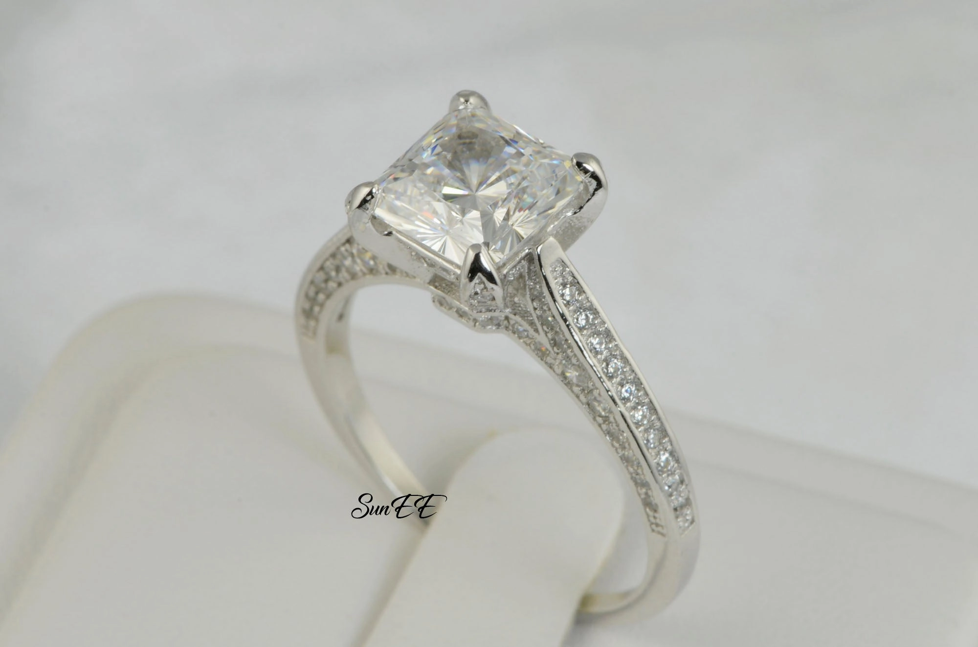 Simple Piece Son Gift 4.35ct Princess Cut Bridal Wedding Engagement Ring Diamond Simulated 925 Sterling Silver Anniversary Rings SKU:00166