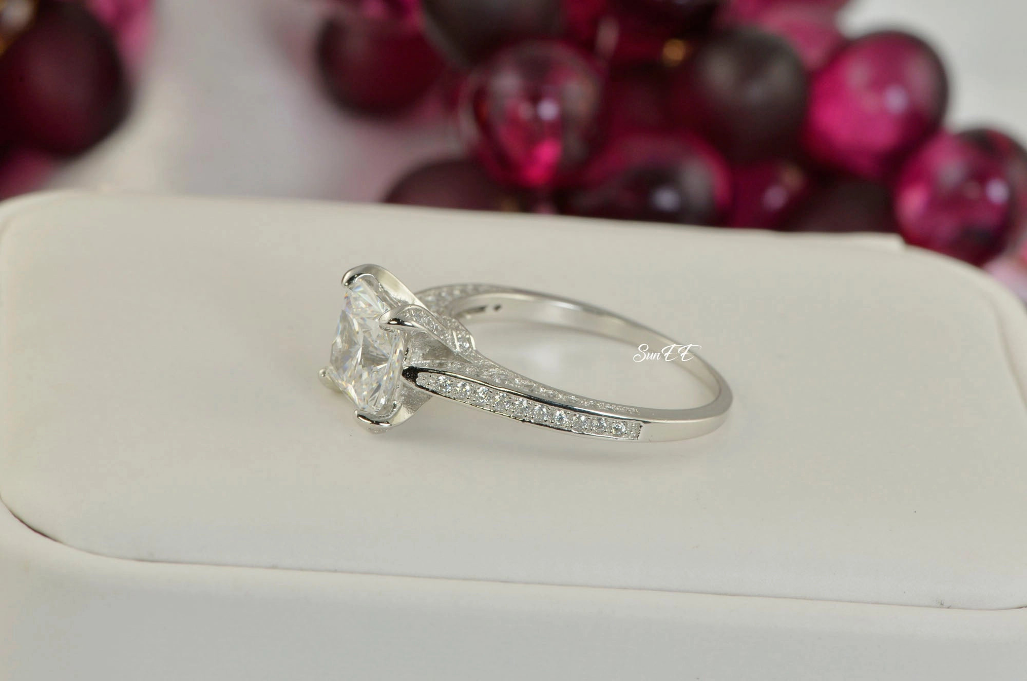 4.35ct Princess Cut Bridal Wedding Engagement Ring Diamond Simulated 925 Sterling Silver Anniversary Rings SKU:00166 Personal Object