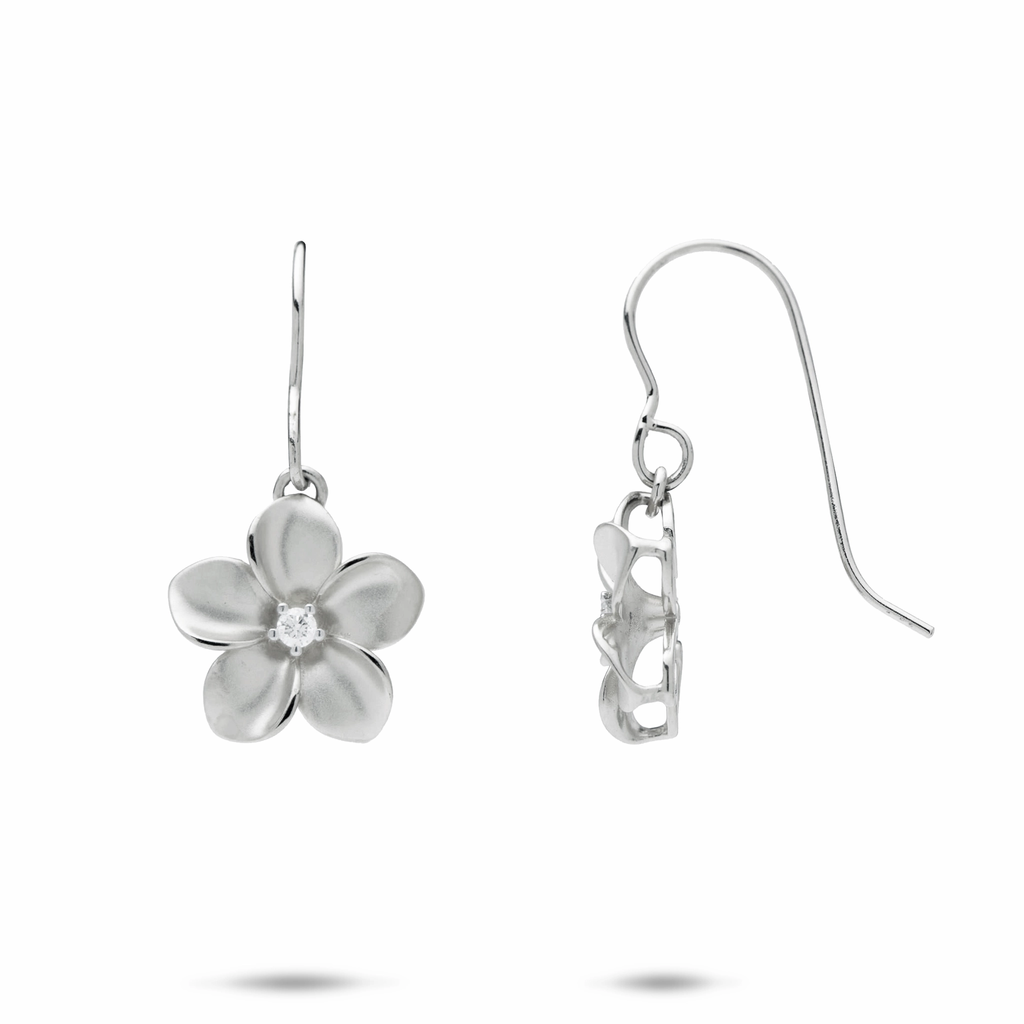 Daily Essential Elegant Pair Plumeria Earrings in White Gold with Diamonds - 13mm
