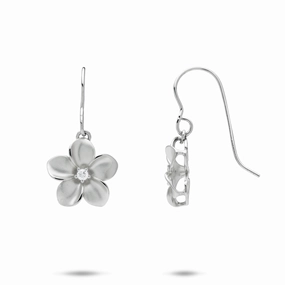 Daily Essential Elegant Pair Plumeria Earrings in White Gold with Diamonds - 13mm