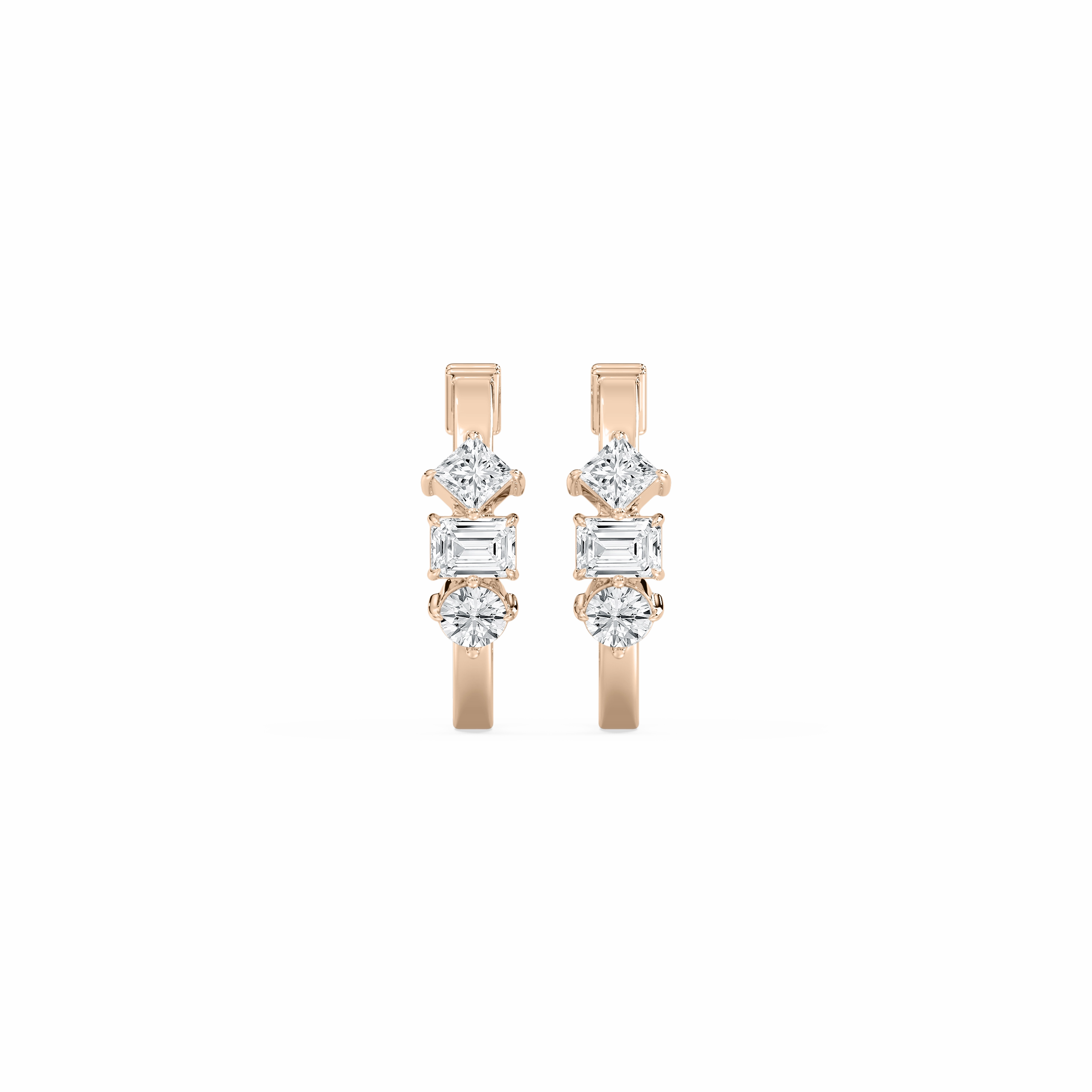 1 ctw Multi Shape Lab Grown Diamond 3 Stone Hoop Earrings Pretty Choice