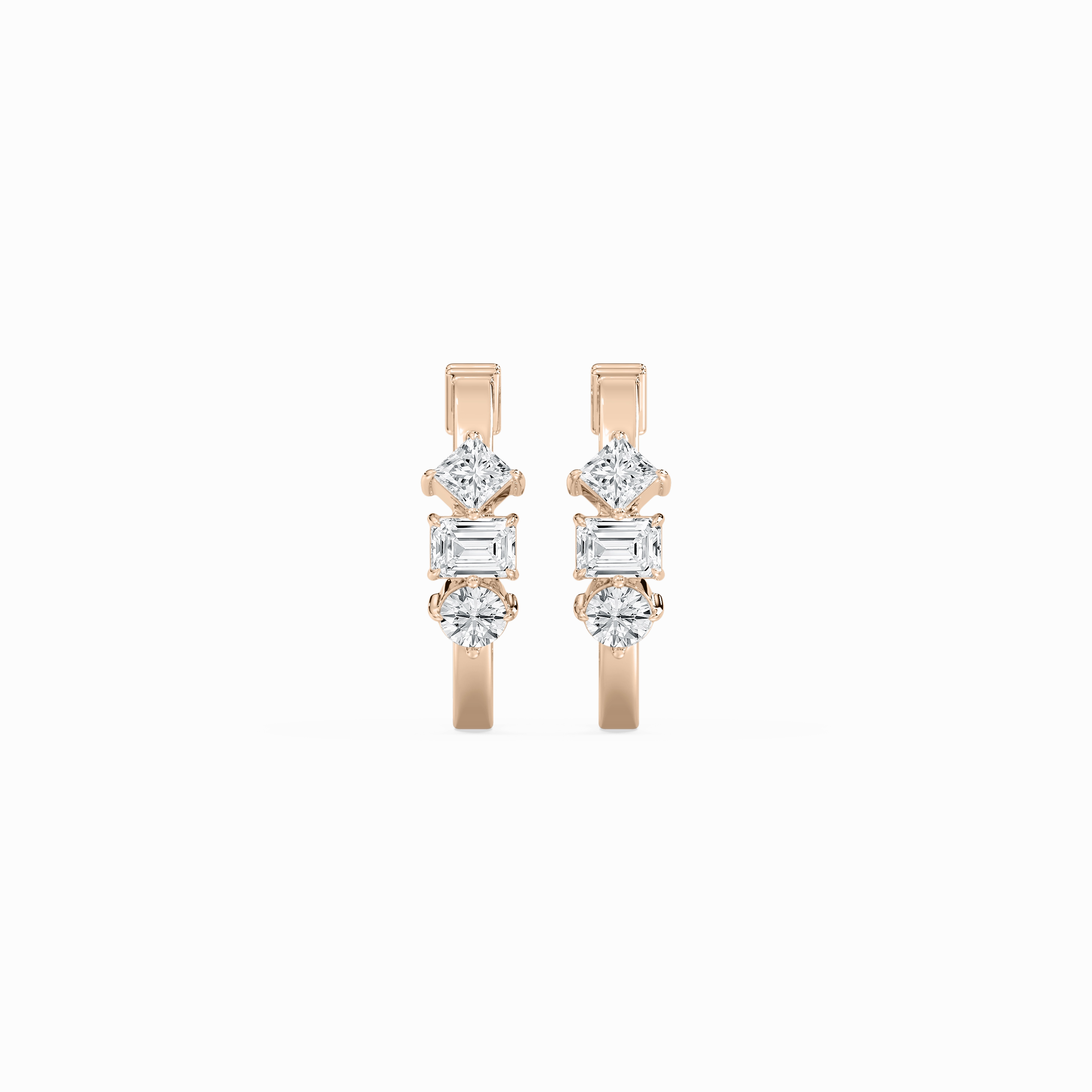 1 ctw Multi Shape Lab Grown Diamond 3 Stone Hoop Earrings Geometric Piece