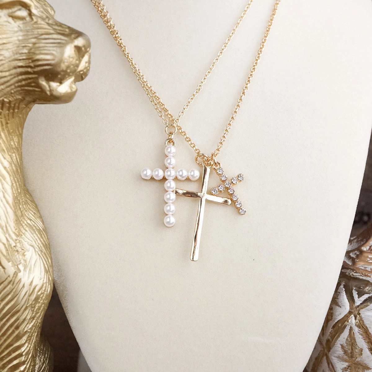 Sacred Layers ?C Multi Cross Pendant Necklace in Gold Tone Ideal Item Active Day