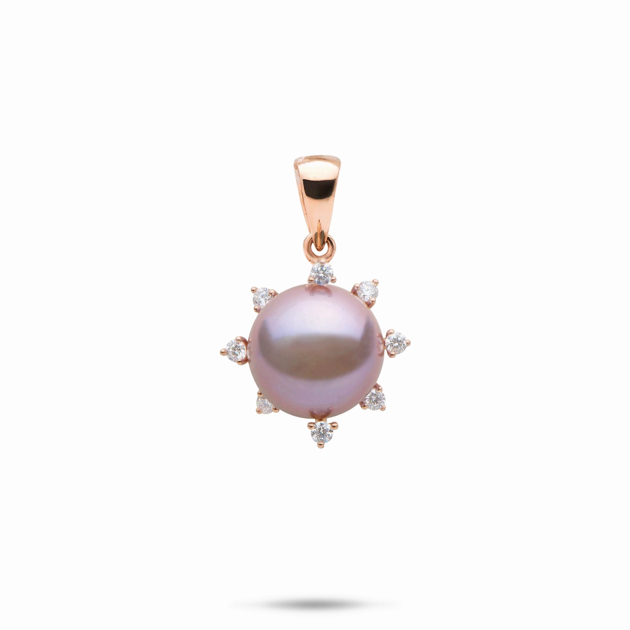 Statement Accent Intricate Work Protea Lilac Freshwater Pearl Pendant in Rose Gold with Diamonds - 11-12mm