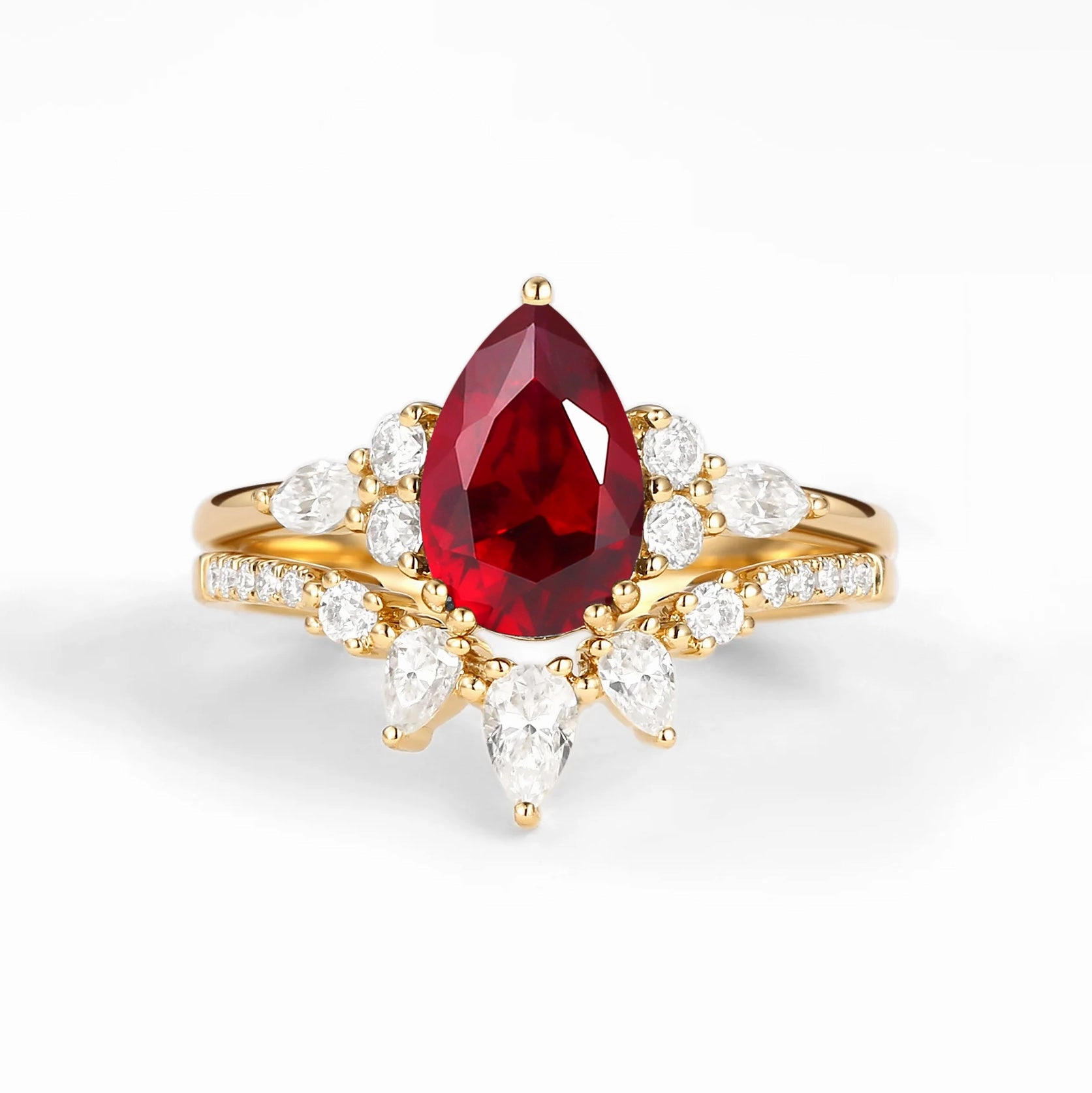 Daily Fashion Pear Shaped Lab Ruby Engagement Ring Set 2pcs - Sage