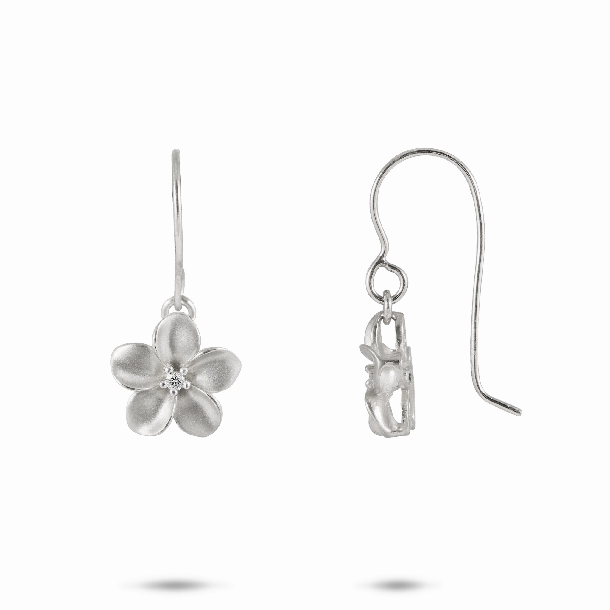 Crisp Lines Timeless Craft Design Plumeria Earrings in White Gold with Diamonds  - 11mm