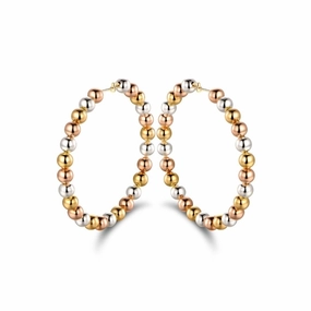 Safe Feature Modernist Trinket 18K Gold Plated Multi-Colored Ball Hoop Earrings
