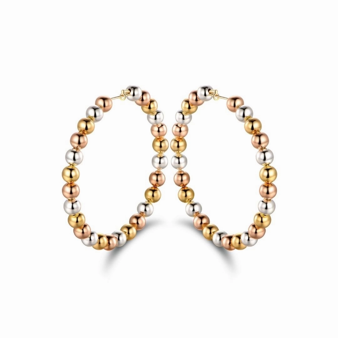 Safe Feature Modernist Trinket 18K Gold Plated Multi-Colored Ball Hoop Earrings