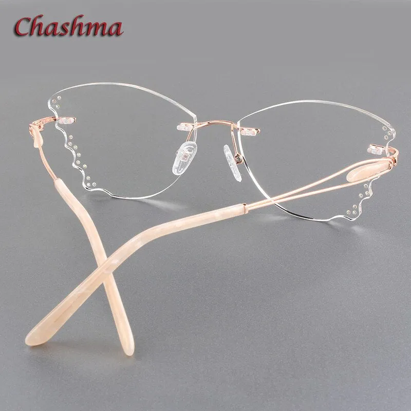 Chashma Ochki Women's Rimless ButterflyTitanium Eyeglasses Clear Lenses 88205